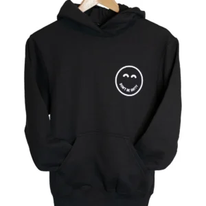 Black youth DON'T BE SHITTY smiley hoodie, small smiley on the chest